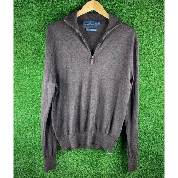 Polo Ralph Lauren Other - Polo Ralph Lauren Sweater Mens L Lambs Wool Brown 1/4 Zip Mock